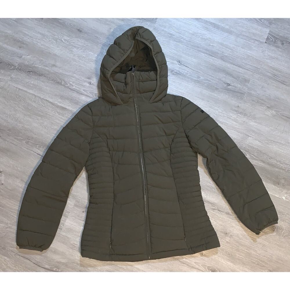 DKNY Women's Quilted Hooded Packable Puffer Jacket Coat S Green